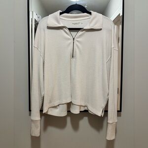 Abercrombie and Fitch Women's Cream Quarter-Zip Sweater
